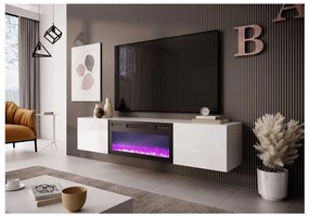 TV stolík Livo s imitáciou krbu, biela / čierna