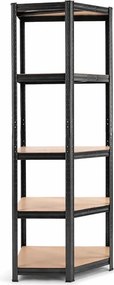 Akcia 4x Regál 180x90x40 cm rohový lakovaný 5-polícový, nosnosť 875 kg - čierny - 4ks
