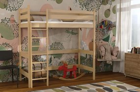 Detská vyvýšená posteľ z masívu borovice TEXAS - 200x90 cm - PRÍRODNÁ BOROVICA