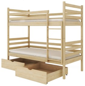 Detská poschodová posteľ z masívu borovice NINA so zásuvkami 200x90 cm - prírodná