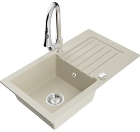 Mexen Pablo, 1-komorový granitový drez 752x436x161 mm a drezová batéria Elia, béžová, 6510-69-670101-00