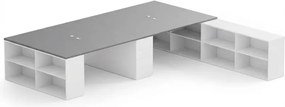 Kancelárska zostava stolov BLOCK B05, 4 miesta s úložným priestorom, 360 × 320 cm, biela/grafit