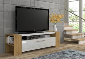 TV stolík/skrinka Liwi (dub artisan + biela lesklá). Akcia -20%. Vlastná spoľahlivá doprava až k Vám domov. 1124942