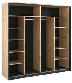 Šatníková skriňa s posuvnými dverami a osvetlením MAXIMO Dub Artisan / čierna 220 cm