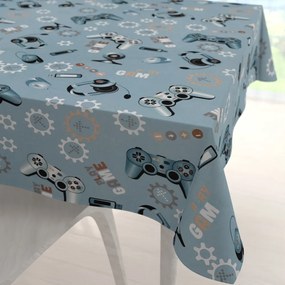 Biante Detský bavlnený štvorcový obrus Sandra SA-588 Play Game na modrom 140x140 cm