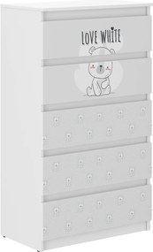 Wooden Toys Detská komoda R-5 BIELY MEDVEDÍK