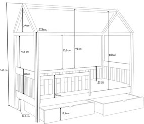 Detská domčeková posteľ z masívu borovice MAGDA so šuplíkmi - 200x90 cm - PRÍRODNÁ BOROVICA