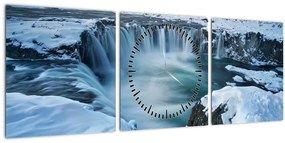 Obraz - Vodopád Bohov, Island (s hodinami) (90x30 cm)