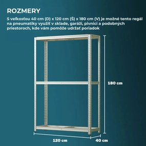 Regál na pneumatiky TYRE, 120x40x180cm, max 795kg, strieborná / bledohnedá Jurhan