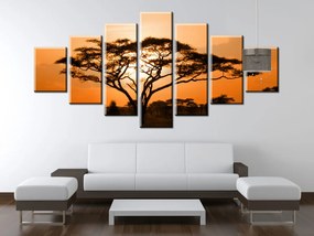 Gario Obraz s hodinami Nádherná africká krajina - 7 dielny Rozmery: 160 x 70 cm