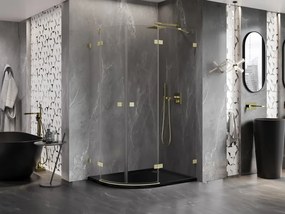 Mexen Lunar, pravý polkruhový sprchový kút 90 x 80 cm, 8mm číre sklo, zlatý matný profil, 833-090P-080L-55-00