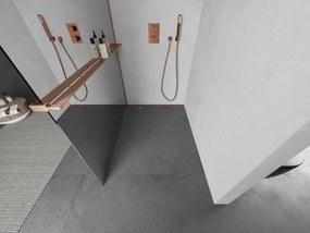 Mexen Kioto+ L, sprchová zástena Walk-In s poličkou a vešiakom 100 x 200 cm, 8mm sklo vzor zrkadlo, medený matný profil, 800-100-123-65-50
