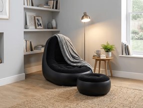 Nafukovacie kreslo s taburetom RESTIO 86x88 cm, čierne