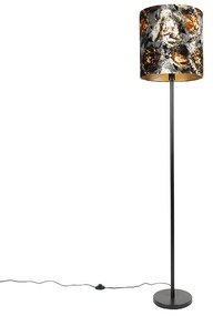 Klasická stojanová lampa čierne látkové tienidlo kvety 40 cm - Simplo