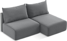 Sivá zamatová rozkladacia/s úložným priestorom rohová pohovka (pravý roh/s leňoškou) Kalena – Makamii