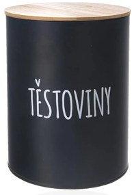 Dóza na potraviny, plechová, čierna, s bambusovým vekom, 2,3l, CESTOVINY