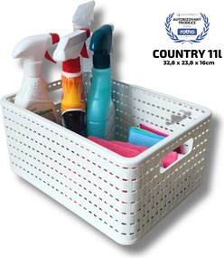 Rotho 2. akosť - Plastový košík COUNTRY, rovný, biely (11l - 33x24x16)