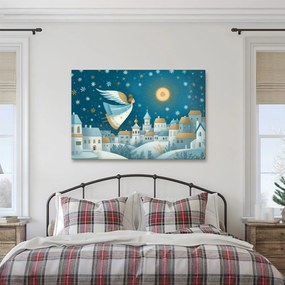 Vianočný obraz anjel nad zimnou dedinou