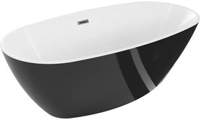 Mexen Eris, voľne stojaca vaňa 155 x 80 cm, biela-čierna, brúsený grafit prepad, 53441558075-95