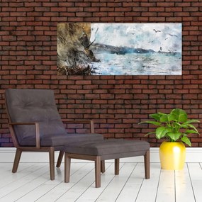 Obraz - Útes, akvarel (120x50 cm)