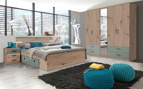 Šatníková skriňa so zrkadlom Savina 225 cm, dub artisan/šalviová