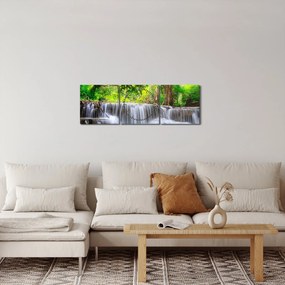 Obraz - modrý vodopád (s hodinami) (90x30 cm)