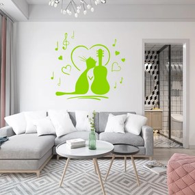 Veselá Stena Samolepka Mačička milujúca hudbu Farba: zelená, Veľkosť: 80 x 76 cm