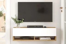 Moderný TV stolík FRAA 100 cm, MDF, biely, prírodný
