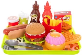 ISO Trade Detská sada fast food do kuchynky 26 dielov – hamburger, hranolky, vafle a párky