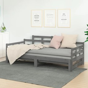 Rozkladacia denná posteľ sivá borovicový masív 2x(90x190) cm