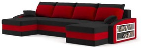 Rohová sedačka Savita (čierna + červená) (s poličkou a taburetkou) (P). Vlastná spoľahlivá doprava až k Vám domov. 1067003