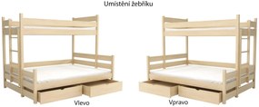 Detská poschodová posteľ z masívu borovice s rozšíreným spodným lôžkom BERTA so šuplíkmi - 200x90/140 cm - PRÍRODNÁ BOROVICA
