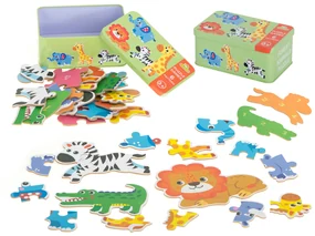 Puzzle safari zvieratká v kovovej krabice 25 prvkov