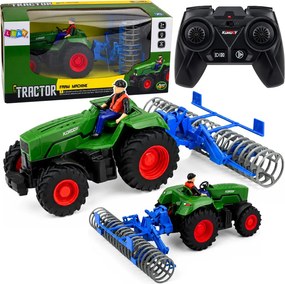 LEAN Toys Traktor s poľnohospodárskym valcom a poľnohospodárom, diaľkovo ovládaný RC, zelený, mierka 1:24