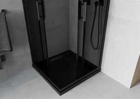Mexen Rio, štvorcový sprchovací kút s posuvnými dverami 70 (dvere) x 70 (dvere) x 190 cm, 5mm šedé sklo, čierny profil + čierna sprchová vanička SLIM, 860-070-070-70-40-4070B