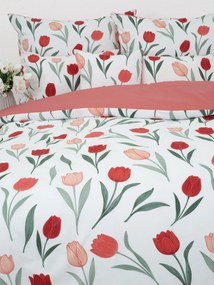 Predĺžené bavlnené obliečky Renforcé - Kvety tulipánov červené