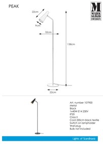 Markslöjd 107900 - Stojacia lampa PEAK 1xE14/40W/230V