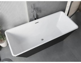 Mexen Tava, voľne stojaca ryhovaná vaňa 170 x 75 cm, biela-čierna, chrómový prepad, 52851707575-01