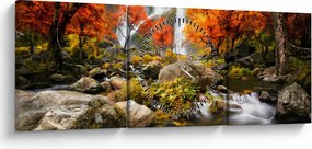 Obraz - Vodopády v oranžovom lese (s hodinami) (90x30 cm)