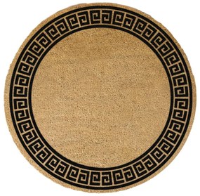 Čierna okrúhla rohožka z prírodného kokosového vlákna Artsy Doormats Greek Border, ⌀ 70 cm