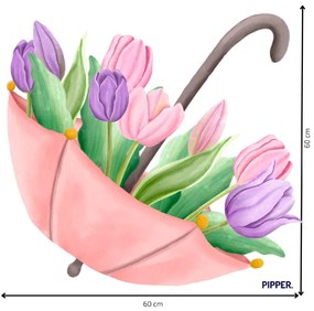 PIPPER. Textilná nálepka na stenu "Dáždnik s tulipánmi"