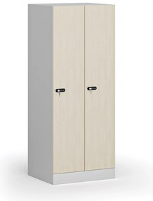 Šatníková skrinka znížená, 2 oddiely, 1500 x 600 x 500 mm, demont, mechanický kódový zámok, laminované dvere, breza