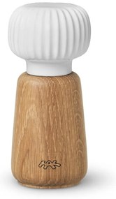 Mlynček z dubového dreva na korenie s bielym detailom z porcelánu Kähler Design Hammershoi, výška 13 cm