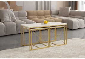 Set 3 konferenčných stolíkov Defenella (mramor + zlatá). Vlastná spoľahlivá doprava až k Vám domov. 1107089