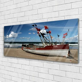 Obraz na akrylátovom skle More pláž loďka krajina 125x50 cm