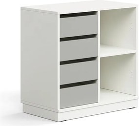 Úložná skrinka CASPER, 4 zásuvky, 2 priehradky, so soklom, biela/šedá