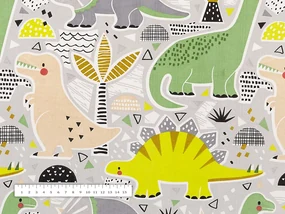 Biante Detské bavlnené prestieranie na stôl Sandra SA-564 Dinosaury a brontosaury na sivom 30x40 cm