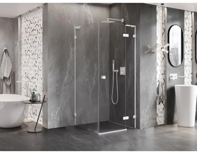 Mexen Lunar, L pravý výklopný sprchový kút 80 x 80 cm, 8mm číre sklo, biely profil, 834L-080-080-20-00-P