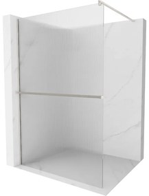 Mexen Kioto+, sprchová zástena Walk-In s poličkou a vešiakom 110 x 200 cm, 8mm sklo s rebrovým vzorom, brúsená oceľ profil, 800-110-121-97-09