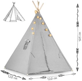 Detský stan Tepee so svetlom Nukido - sivý